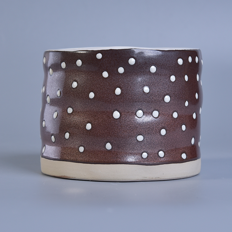 hand paint brown ceramic candle jar brown ceramic candle jar