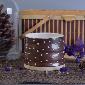 hand paint brown ceramic candle jar