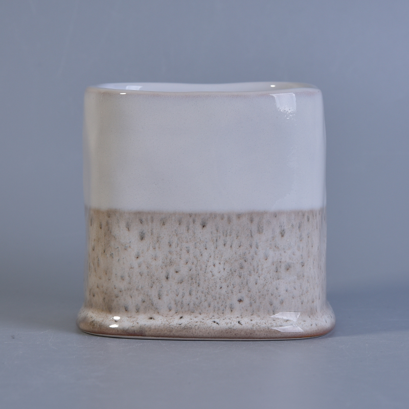 Reactive glaze square ceramic candle vessel