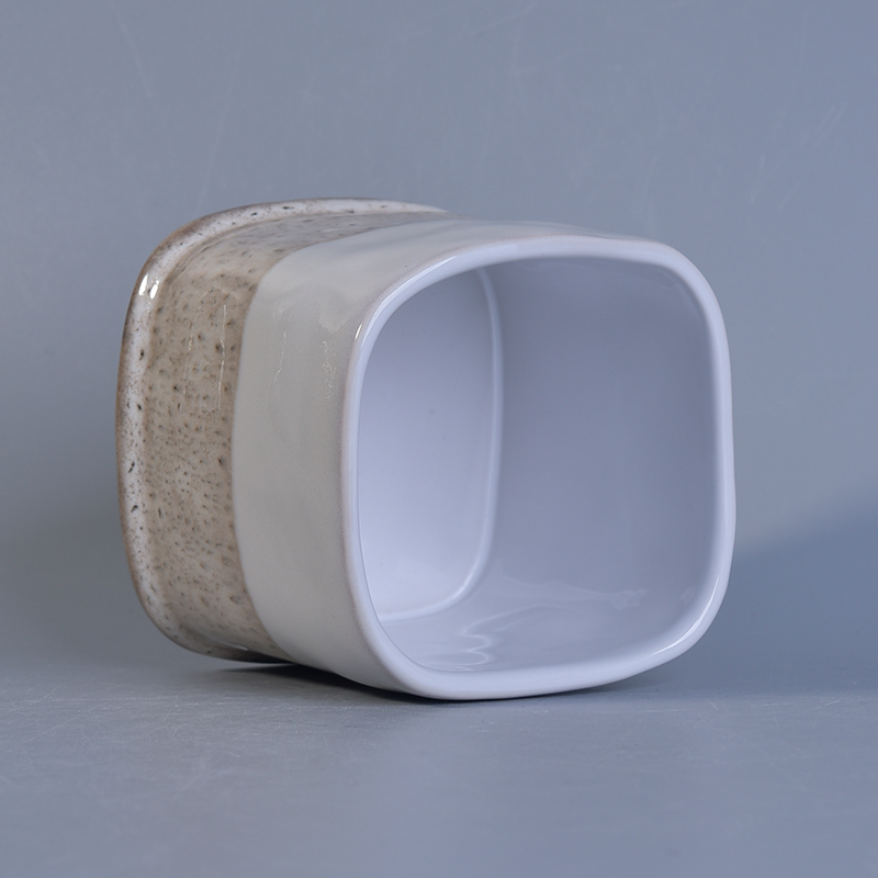Reactive glaze square ceramic candle vessel