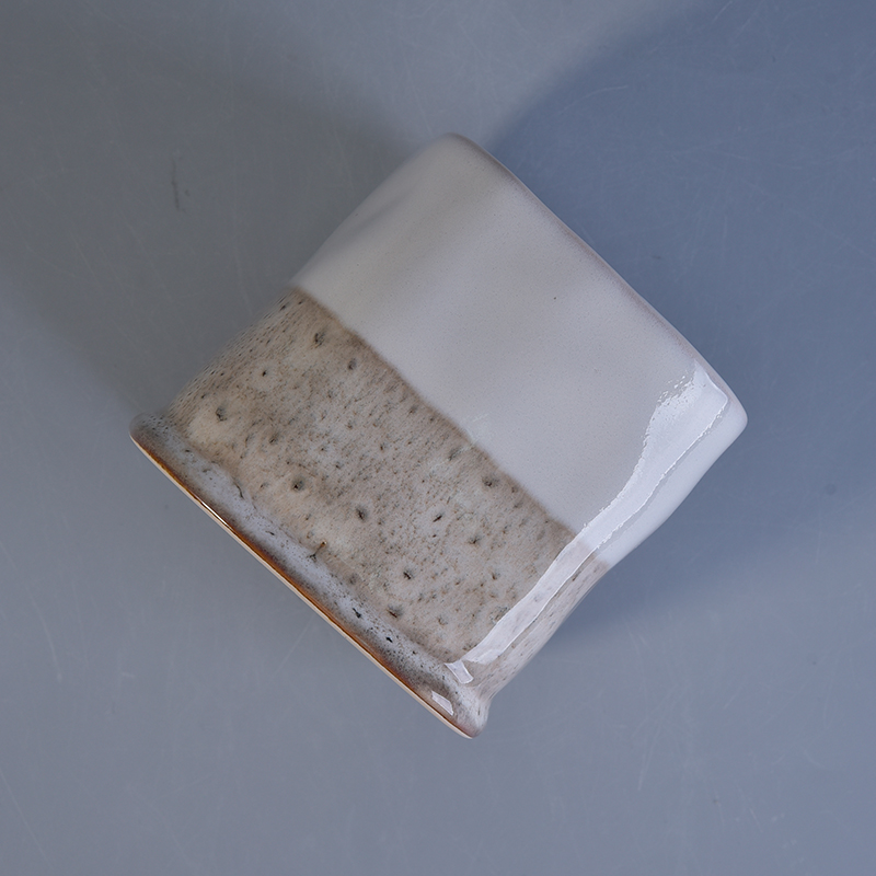 Reactive glaze square ceramic candle vessel
