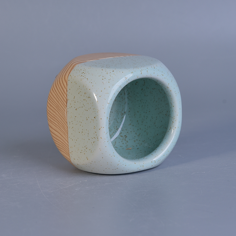ceramic candle jar with wooden base