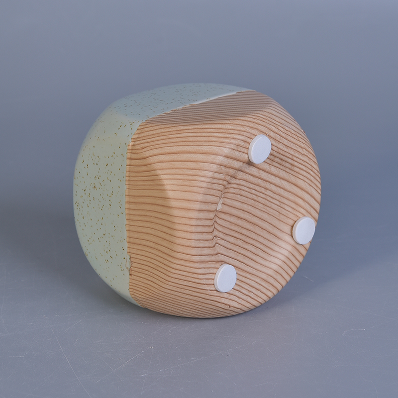 ceramic candle jar with wooden base