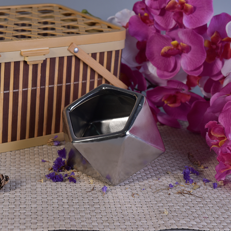 Unique silver diamond design ceramic jar for scent candle 