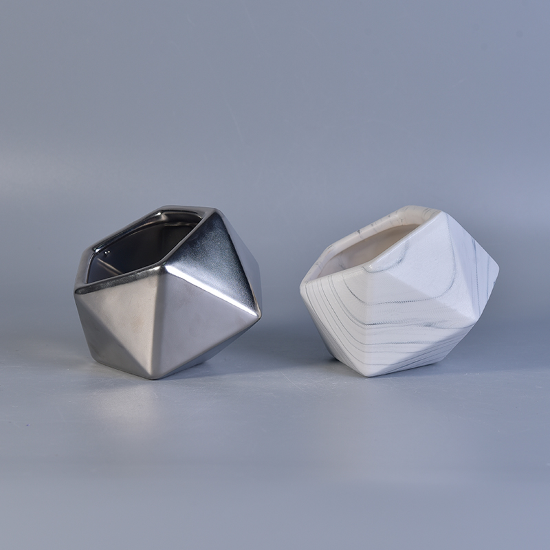 Unique silver diamond design ceramic jar for scent candle 