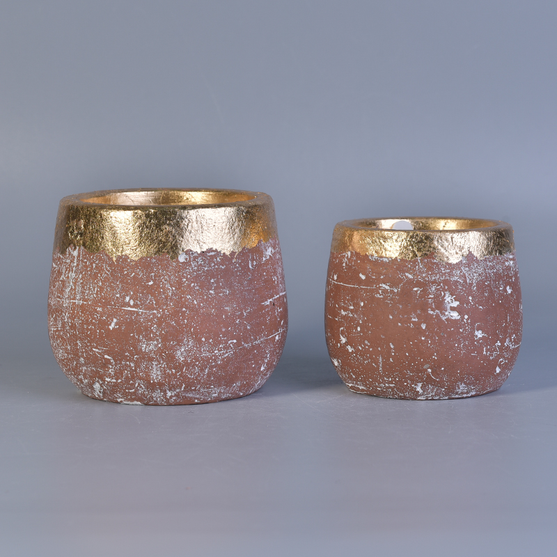 Gold rim unique red concrete candle jar in 200ml