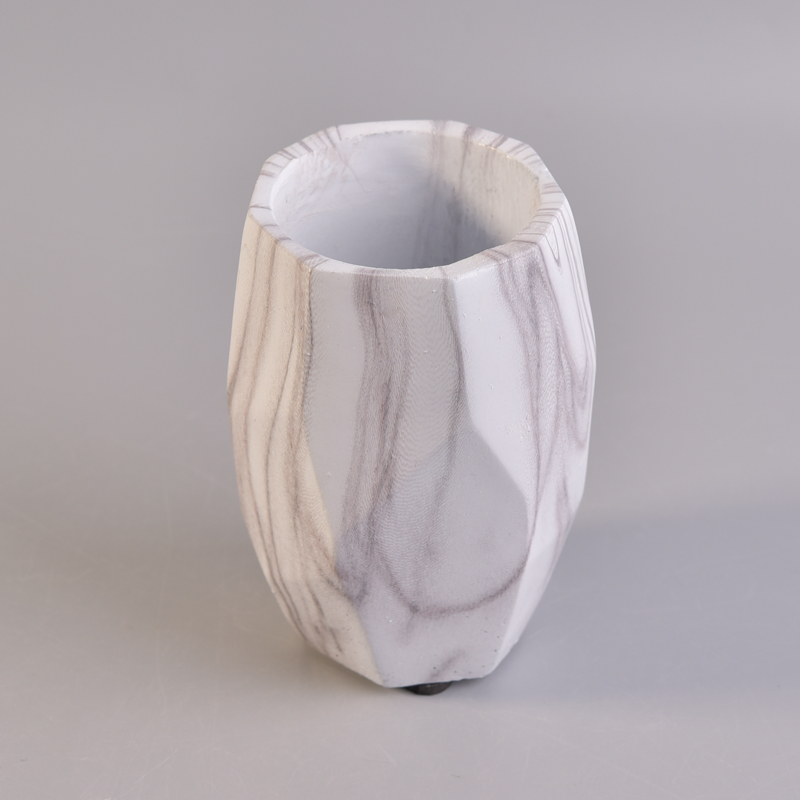 wooden effect tall concrete candle holder