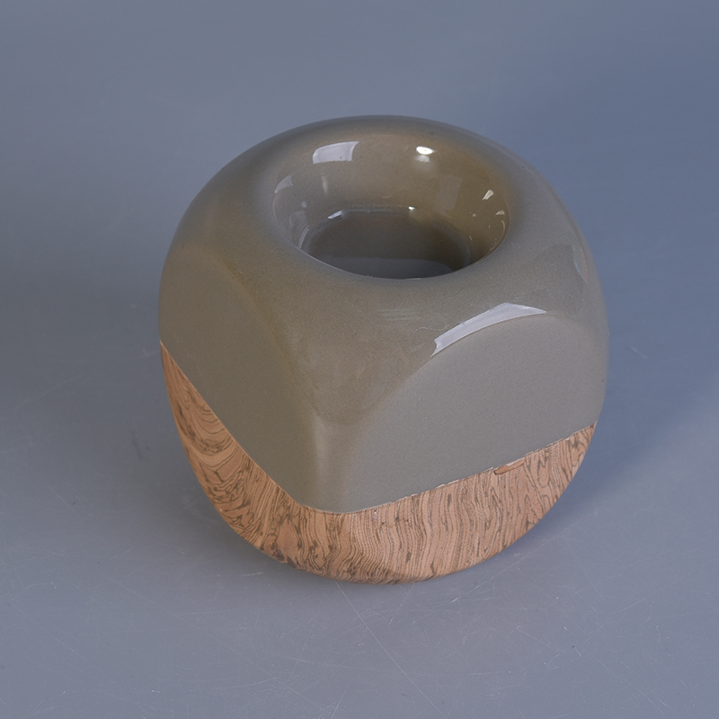 Popular shape hand painted tree pattern ceramic candle jars Wood style square ceramic tea light candle holder wholesale