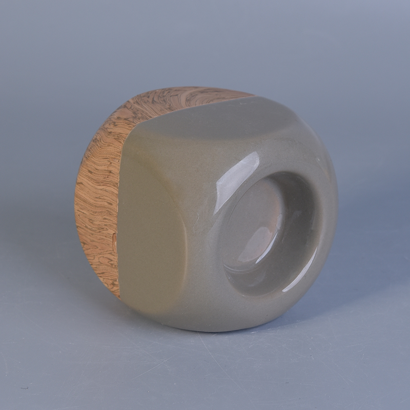 Popular shape hand painted tree pattern ceramic candle jars Wood style square ceramic tea light candle holder wholesale