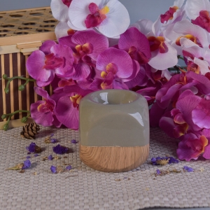 Wood style square ceramic tea light candle holder wholesale