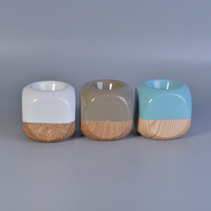 Ang istilo ng kahoy na parisukat na ceramic tea light na may hawak ng kandila pakyawan