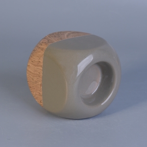 Ang istilo ng kahoy na parisukat na ceramic tea light na may hawak ng kandila pakyawan