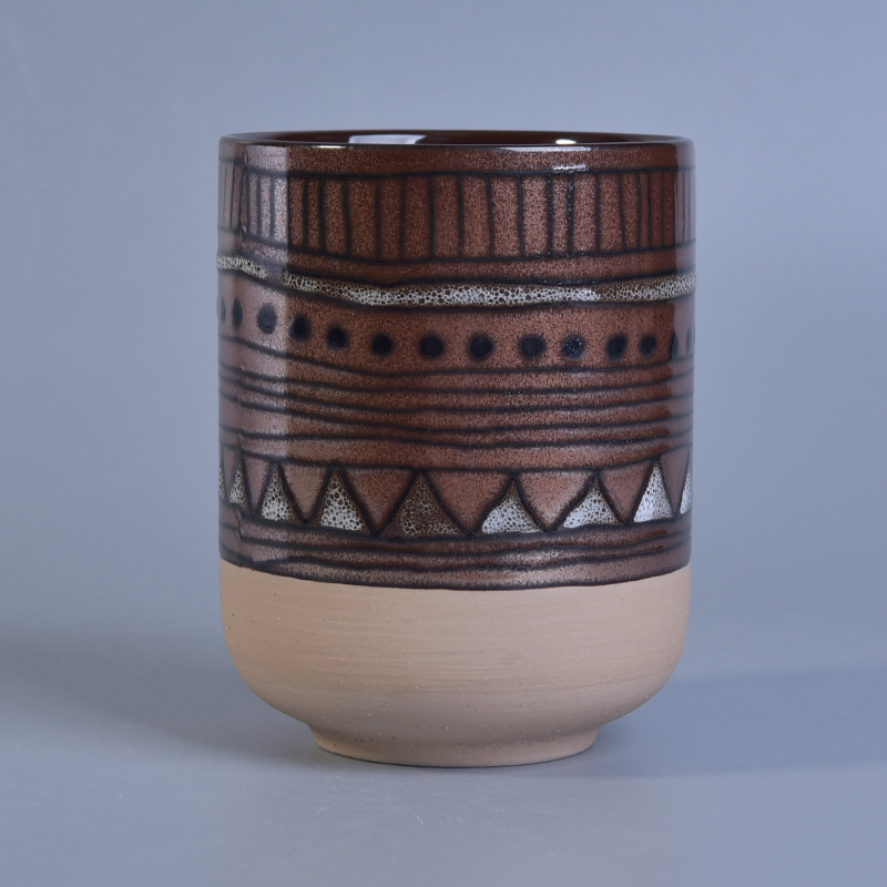  Metal finish hand made ceramic candle holder with geometric painted