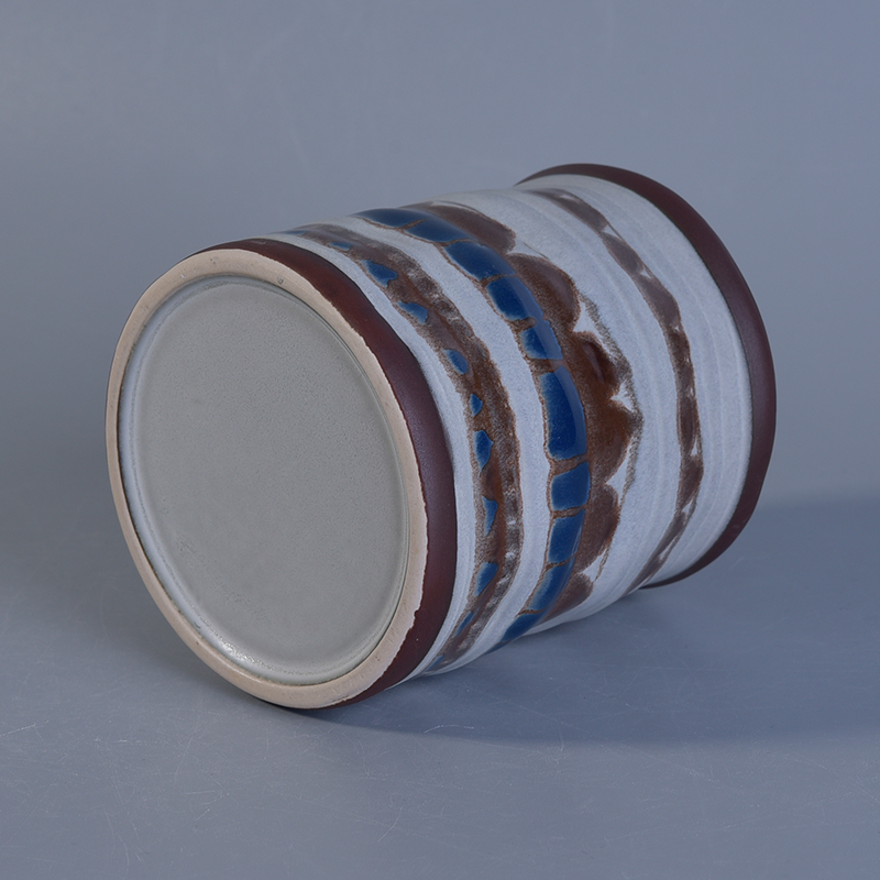 Reactive glazed with handpainting ceramic candle jar for home fragrance