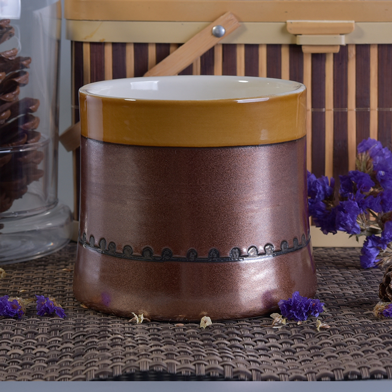 Empty Ceramic Candle Holders with Metal Glazing for Home Fragrance Empty Ceramic Candle Holders with Metal Glazing for Home Fragrance