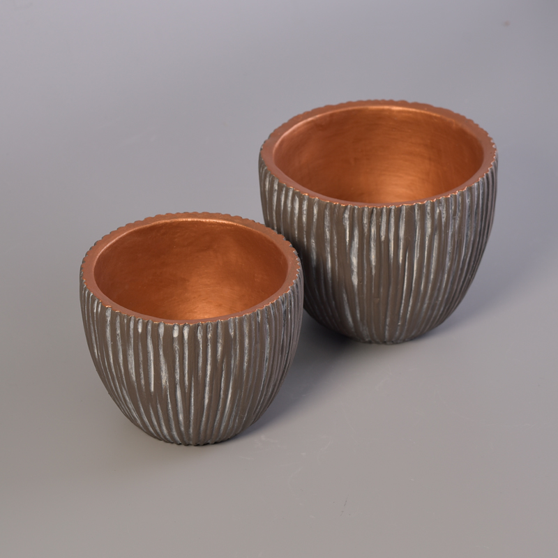 Low MOQ copper painted bowl design concrete candle vessel 