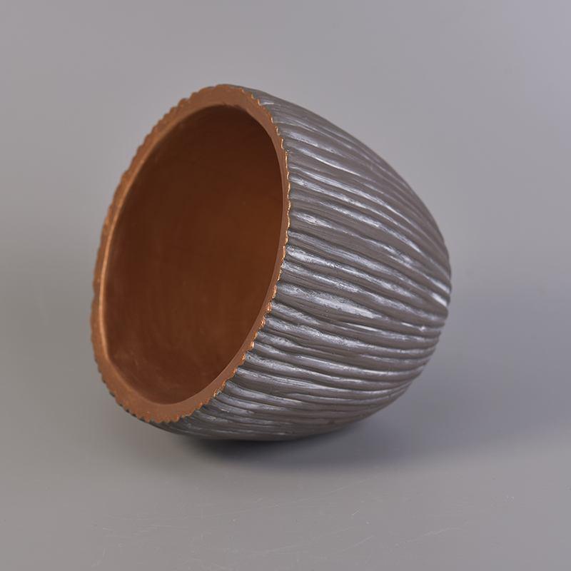 Low MOQ copper painted bowl design concrete candle vessel 