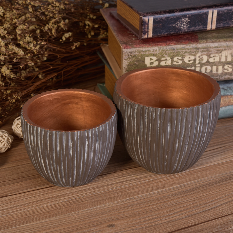 Low MOQ copper painted bowl design concrete candle vessel 