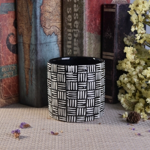Black embossed painted cylinder ceramic candle jars wholesale