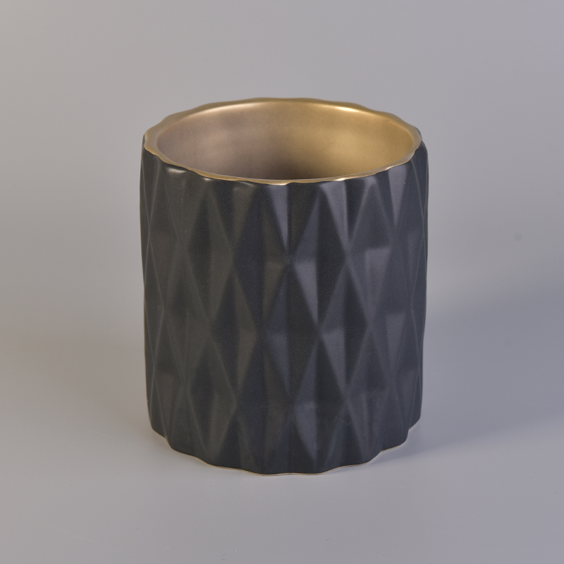 Luxury diamond matte black ceramic candle holders