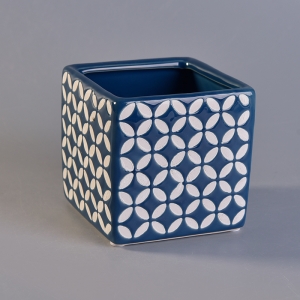Classical Square Blue Ceramic Candle Holders with Custom Printing