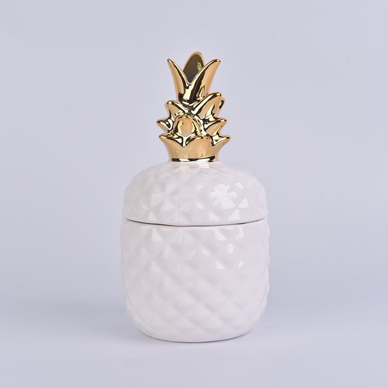 golden top ceramic pineapple shaped jar white glazed golden top ceramic pineapple shaped jar white glazed