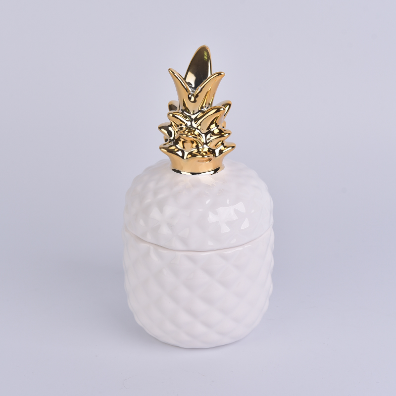 golden top ceramic pineapple shaped jar white glazed golden top ceramic pineapple shaped jar white glazed