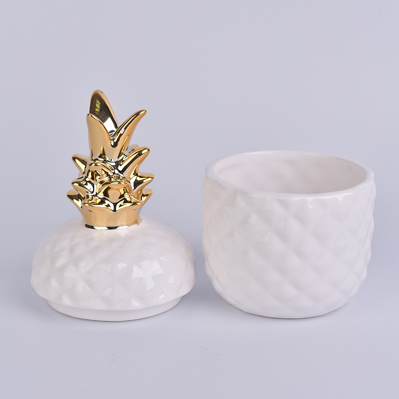 golden top ceramic pineapple shaped jar white glazed golden top ceramic pineapple shaped jar white glazed