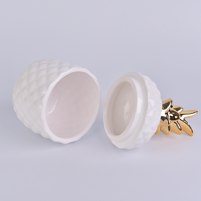 golden top ceramic pineapple shaped jar white glazed golden top ceramic pineapple shaped jar white glazed