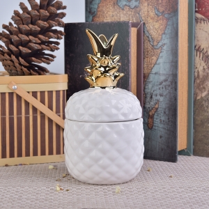 golden top ceramic pineapple shaped jar white glazed