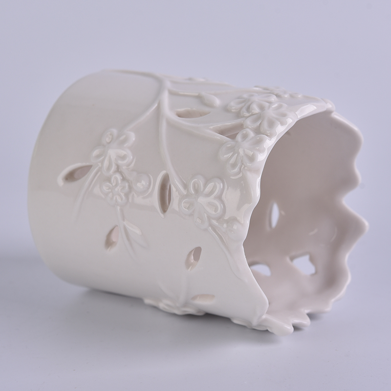 Custom white flower perforated ceramic wedding candle holder Custom white flower perforated ceramic wedding candle holder