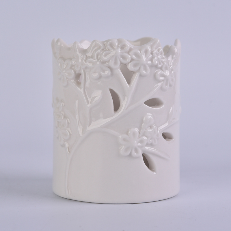 Custom white flower perforated ceramic wedding candle holder Custom white flower perforated ceramic wedding candle holder