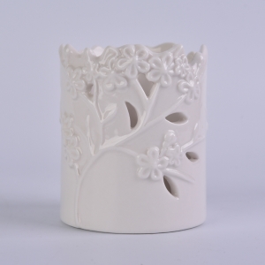 Custom white flower ceramic wedding candle holder