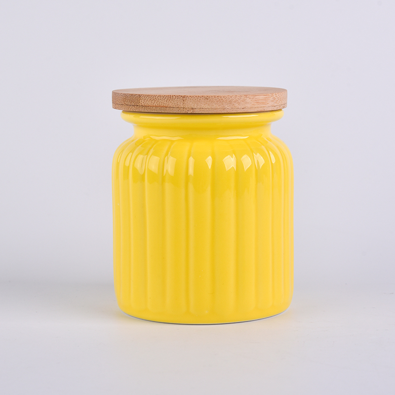 10 oz pumpkin design yellow ceramic candle jars with bamboo lid