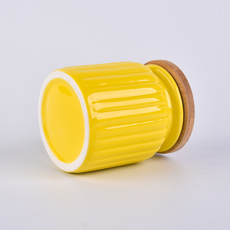 10 oz pumpkin design yellow ceramic candle jars with bamboo lid