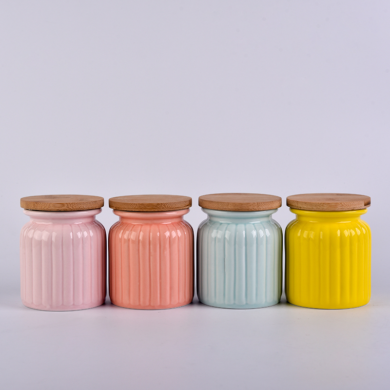 10 oz pumpkin design yellow ceramic candle jars with bamboo lid
