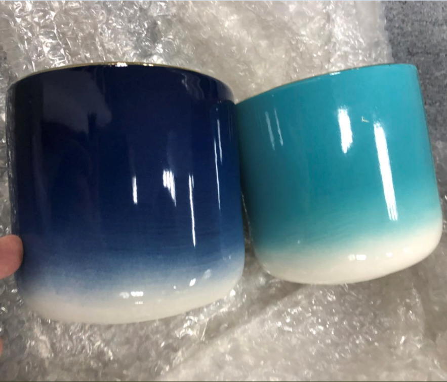 gradient color glazed ceramic candle jars