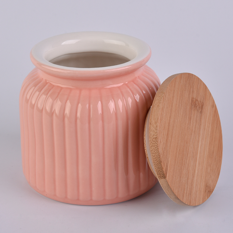22oz wax filling glossy glazed ceramic candle jars with wood lid