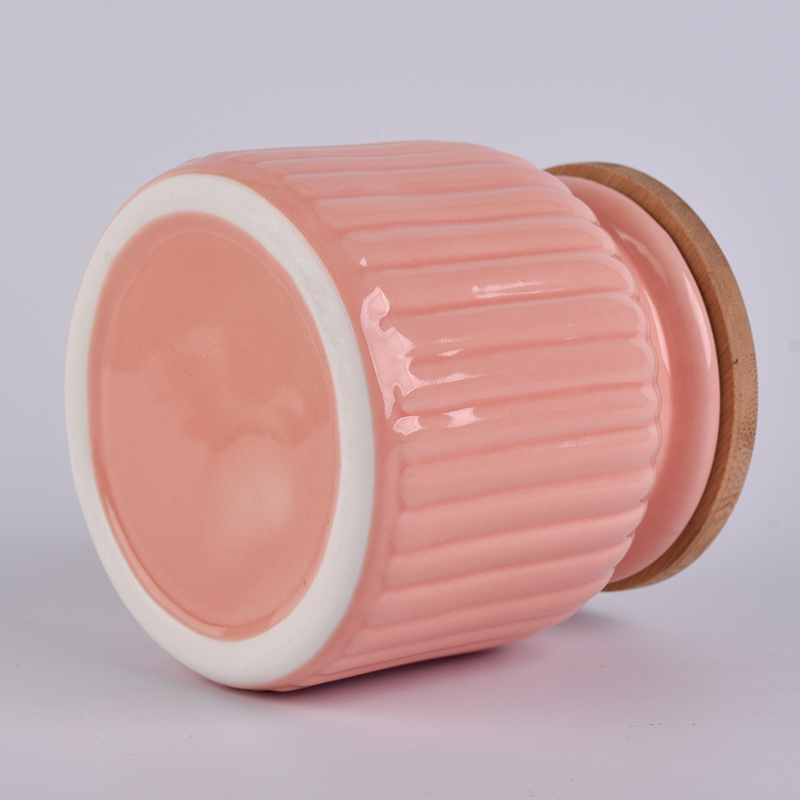 22oz wax filling glossy glazed ceramic candle jars with wood lid