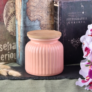 22oz wax filling glossy glazed ceramic candle jars with wood lid
