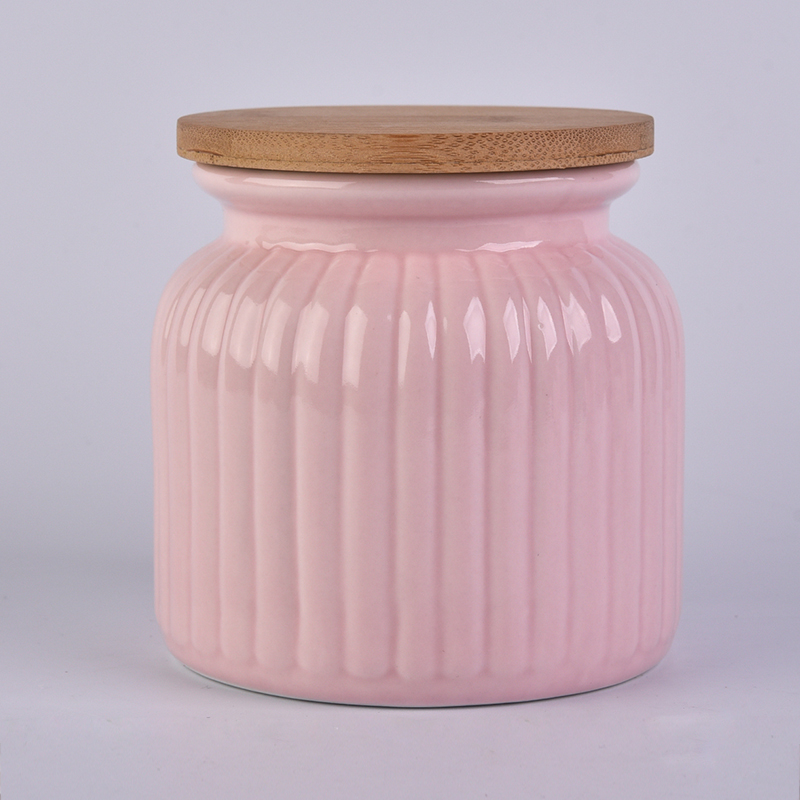 pink pumpkin shape ceramic candle jar with wooden lid