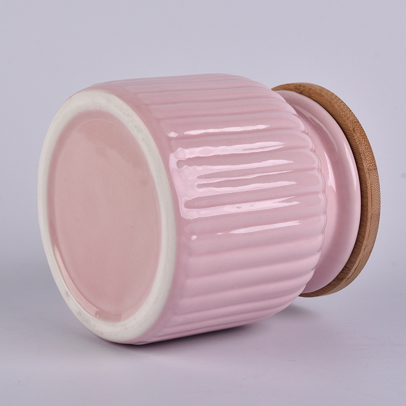 pink pumpkin shape ceramic candle jar with wooden lid