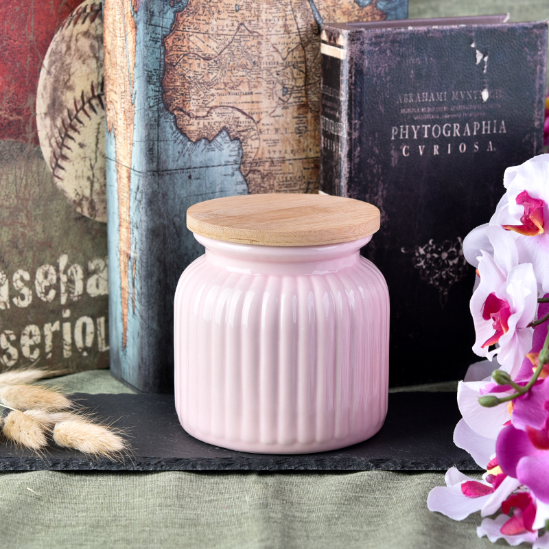 pink pumpkin shape ceramic candle jar with wooden lid