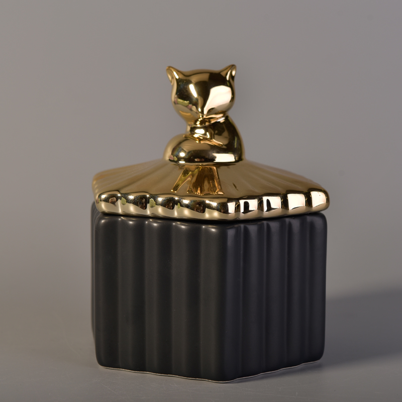 204ml fox animal shape lid black ceramic candle jar storage jar