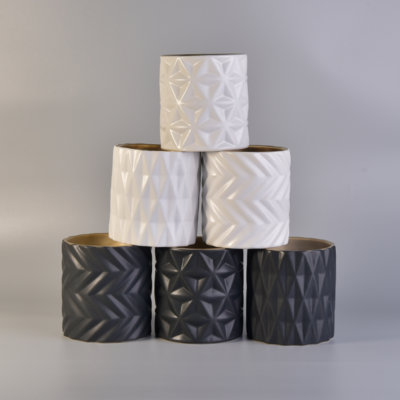 diamond pattern ceramic candle jar with golden inside