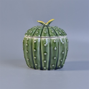 cactus shaped ceramic candle holder with lid