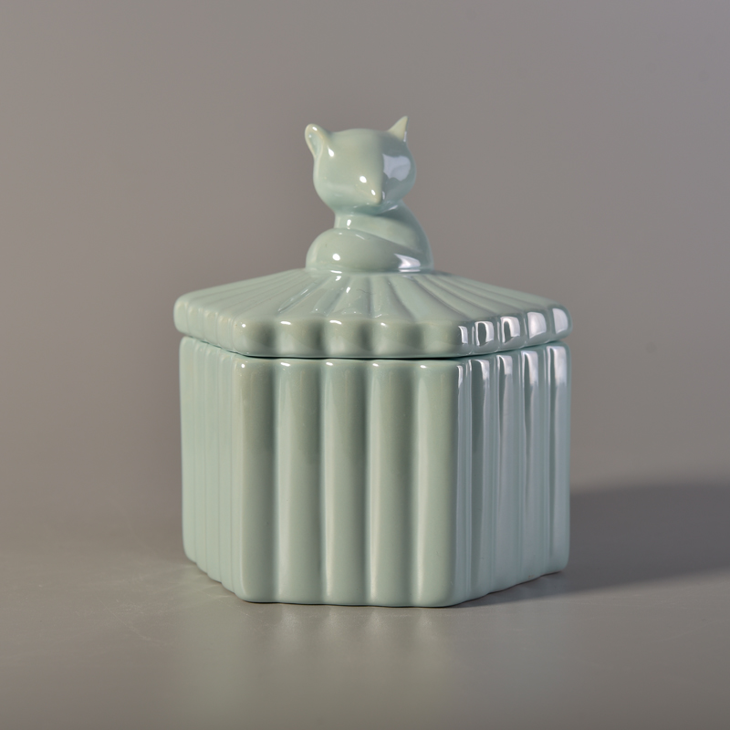 hex ceramic candle jar with lid