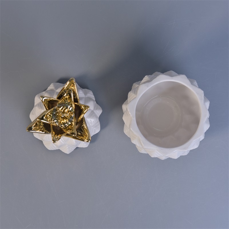 White pineapple ceramic jar with gold lid 12 oz volume
