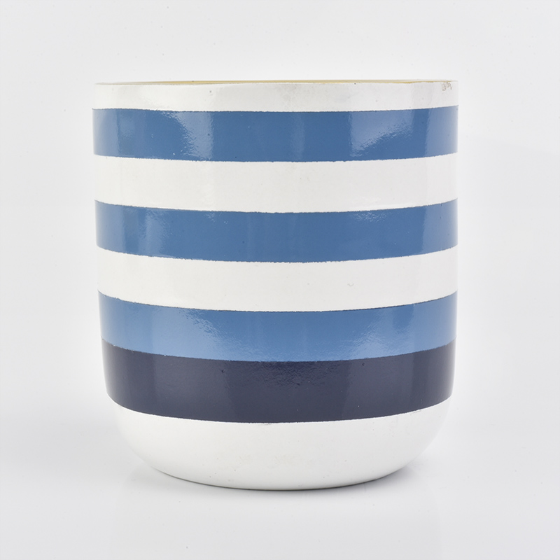 High quality concrete candle jars with hand painting Blue color