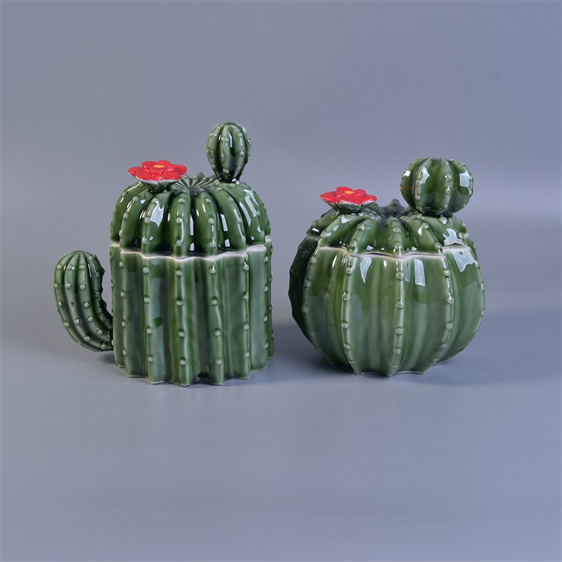 unique green design ceramic candle holder with lid